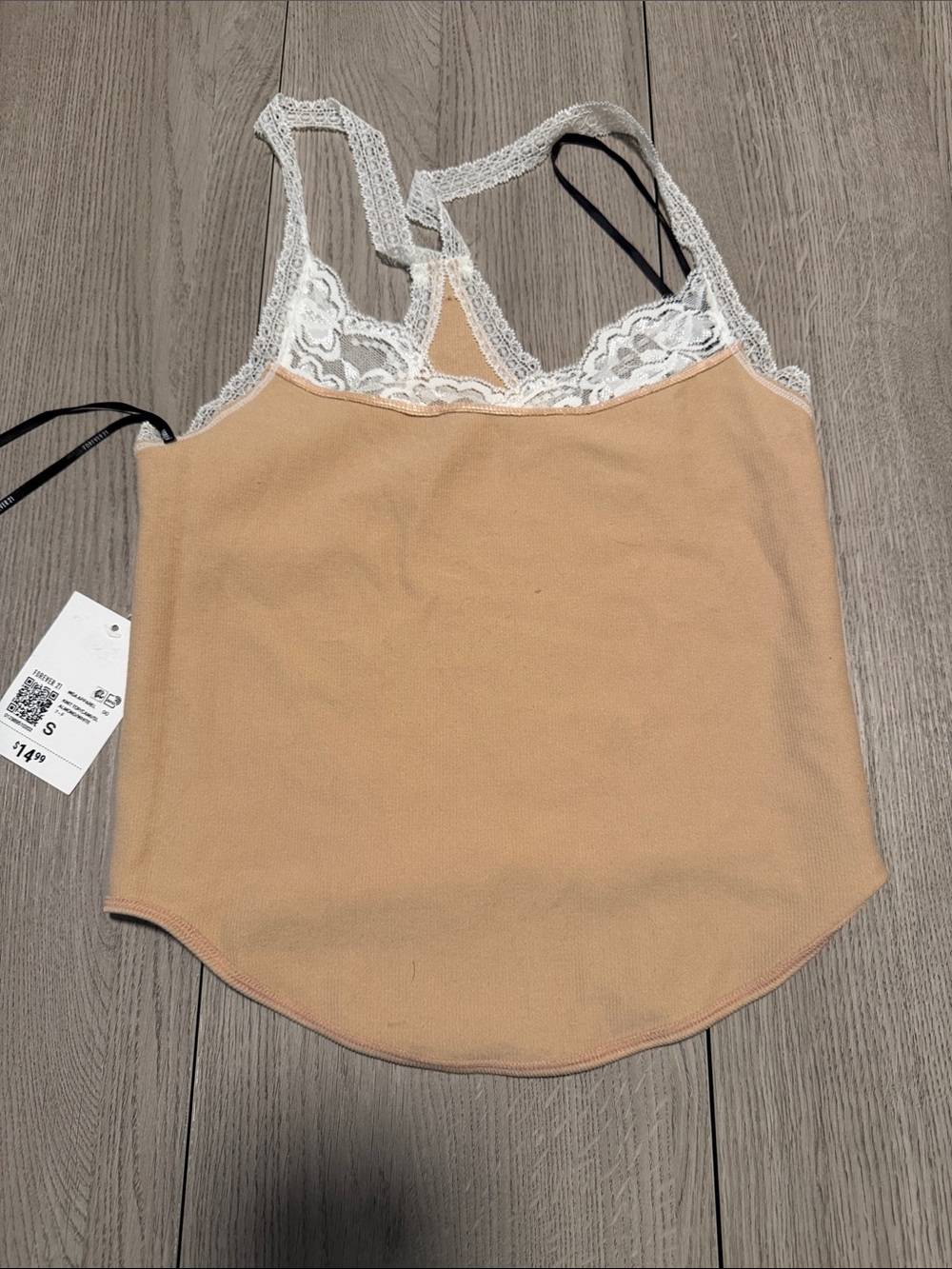 Forever 21 Tan Camisole with White Lace Trim